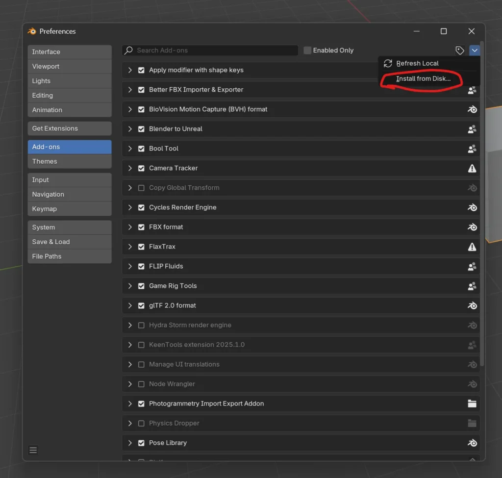 Blenderにアドオンのインストール