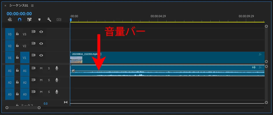 タイムラインの音量バー