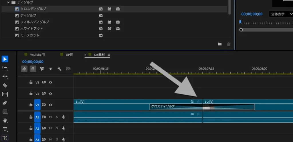 クロスディゾルブを適用